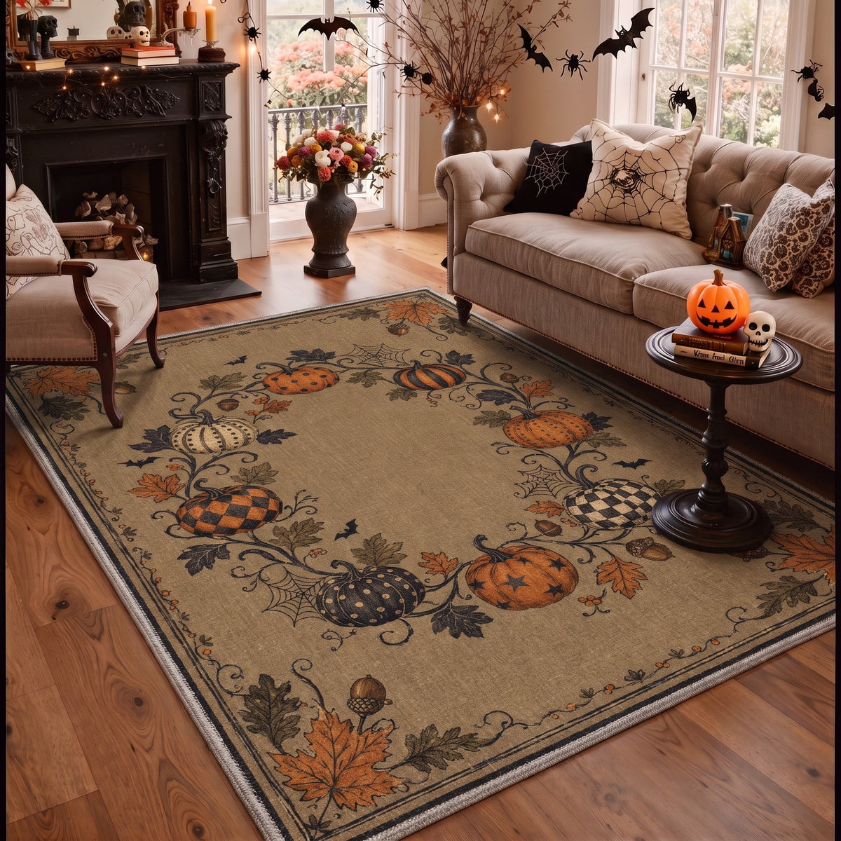 GENIMO 2'x3' Halloween Doormat, Washable Non Slip Soft Vintage Witch Outdoor Door Mat for Front Door Covered Porch Patio Entryway, Burnt Amber