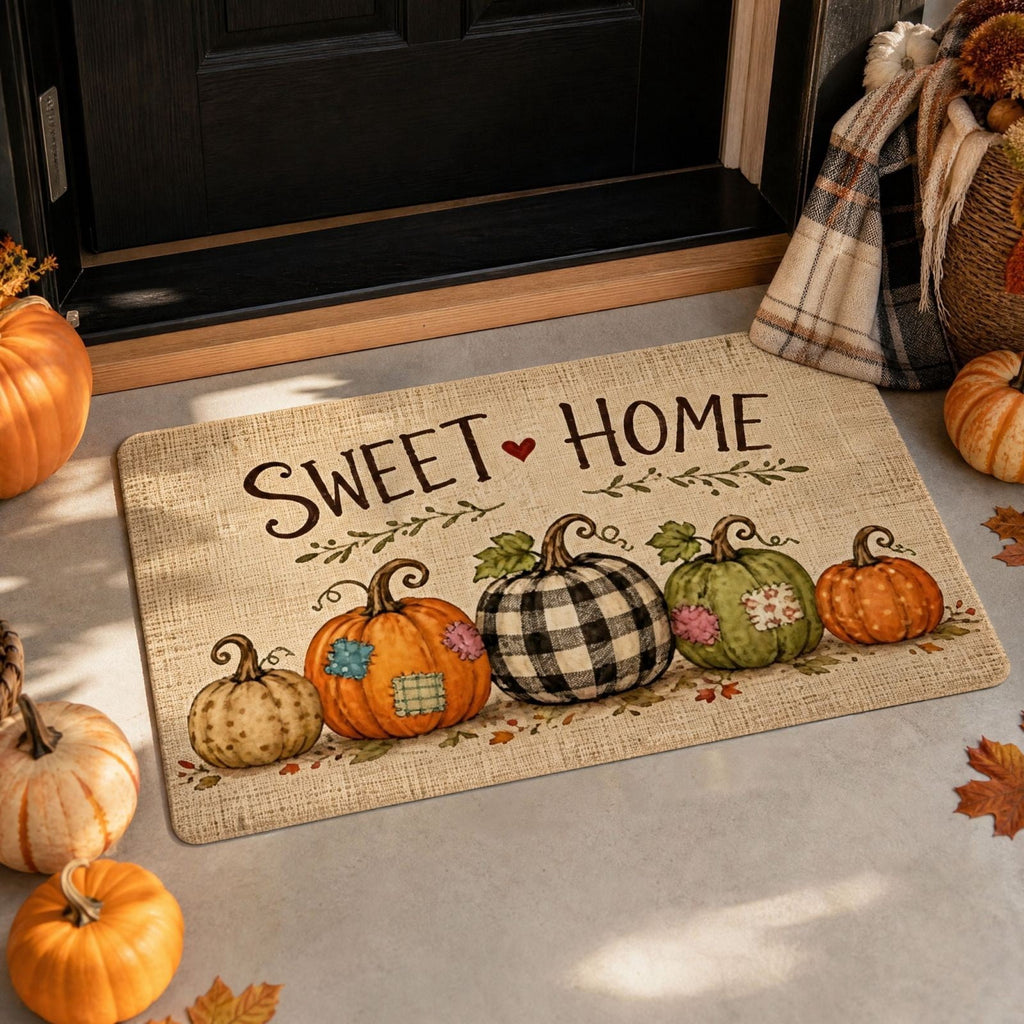 syligr Halloween Thanksgiving Doormat with Maple Leaf & Pumpkin Patterns - Non-Slip Floor Mat for Entryway, Kitchen, Porch, Fall Harvest Decor Rug with Anti-Fatigue Backing, Gift for Thanksgiving