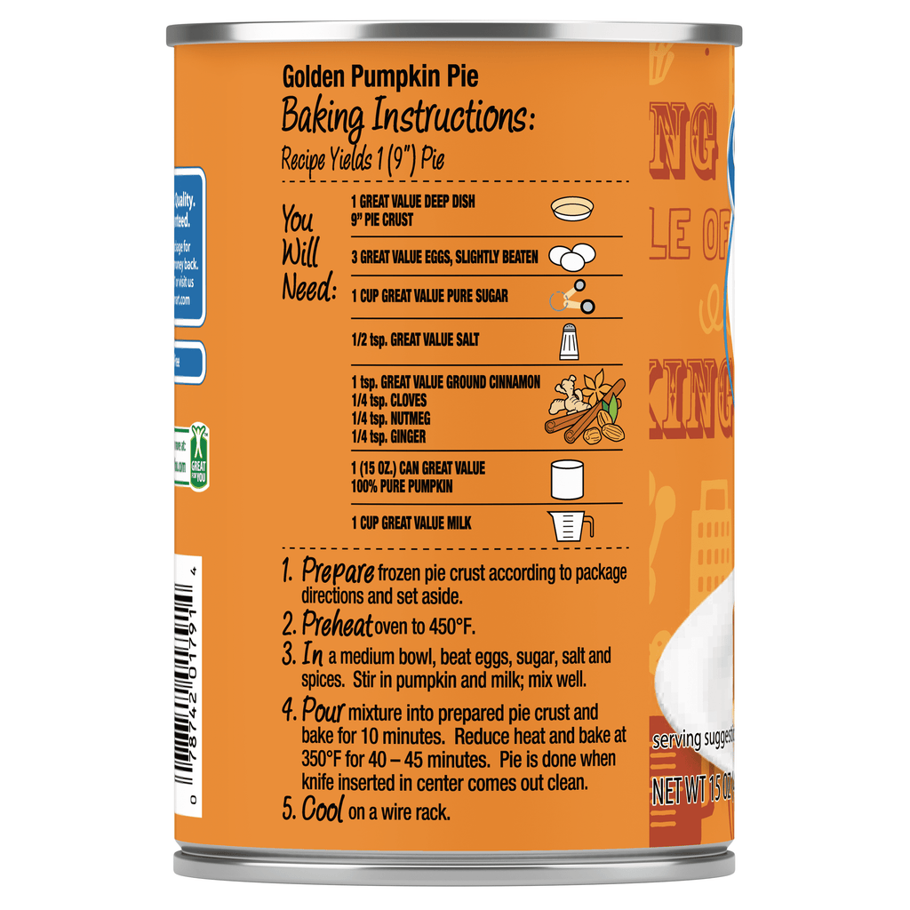 Great Value 100% Pure Pumpkin, 15 oz