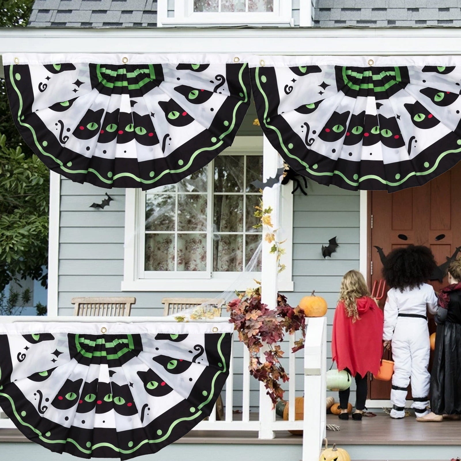 Elainilye Halloween Fan Flag Banner Outdoor Yard Fence Wall Hanging Decor for Indoor and Courtyard Party Supplies
