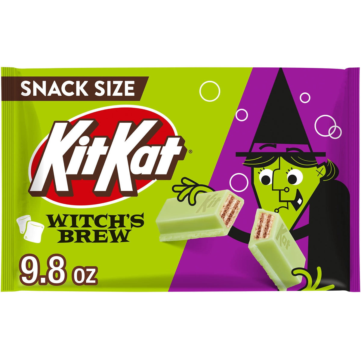 Kit Kat Witch's Brew Marshmallow Flavored Creme Wafer Snack Size, Halloween Candy Bag, 9.8 oz