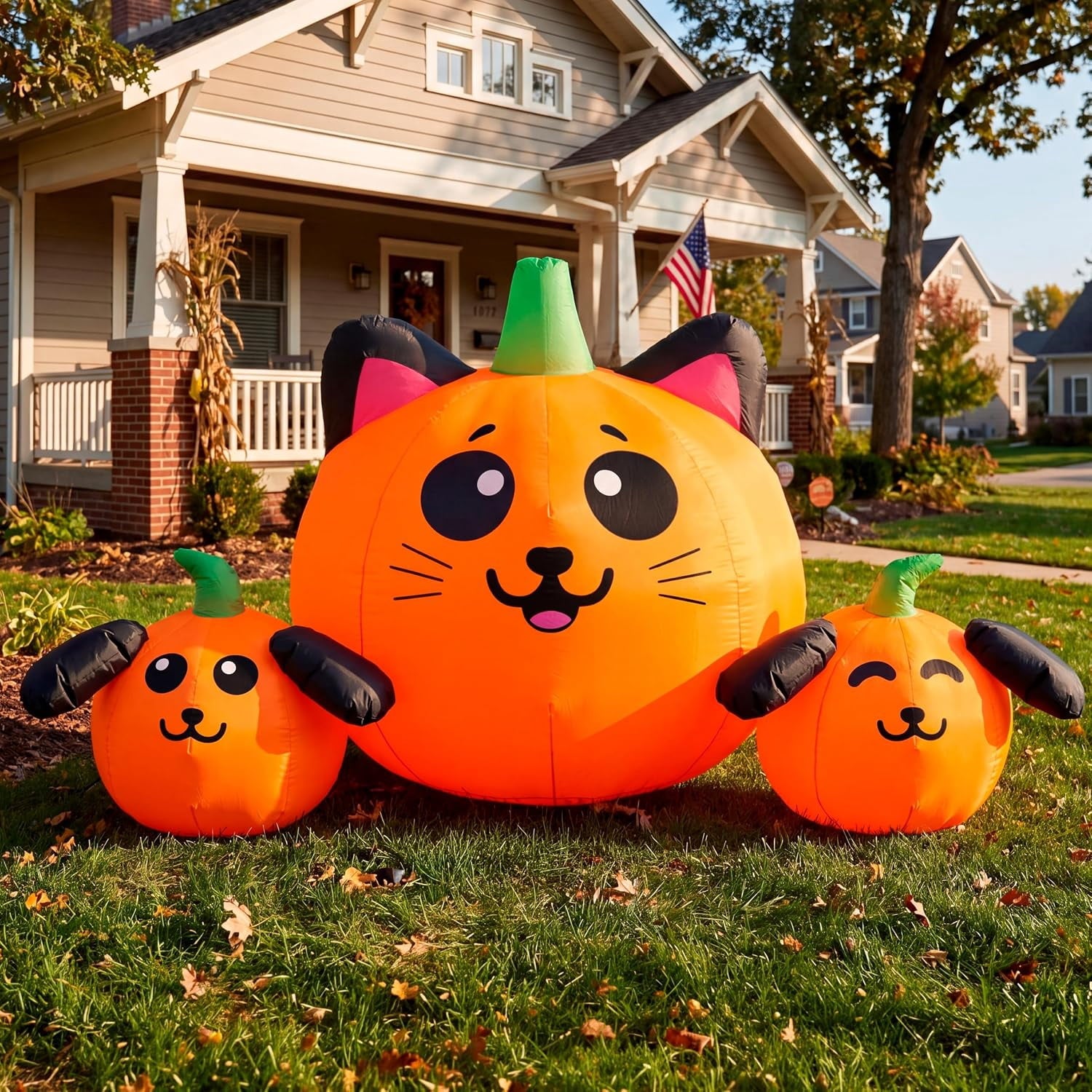 Joyfy 7 ft Halloween Inflatable Long Pumpkin with Witch's Cat Decorations Inflatables with Build-in LEDs,Halloween Decor Outdoor Blow Up Yard Decorations