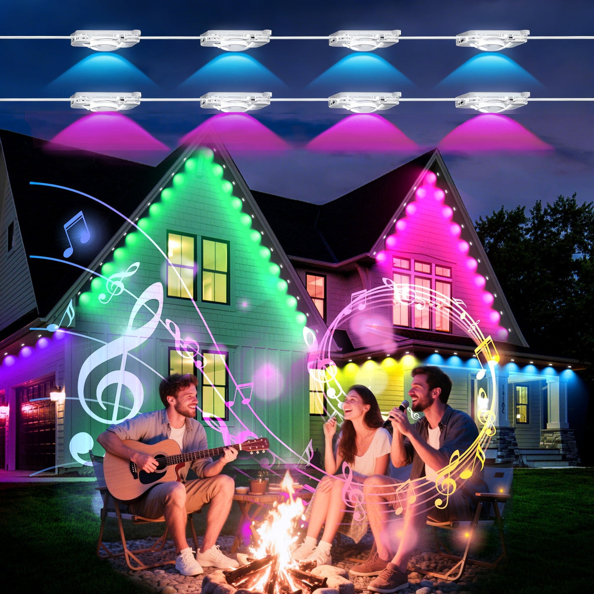DAYBETTER 200ft Permanent Outdoor Lights, RGB Eaves String Lights with 100LED, Remote/APP Control, IP65 Waterproof, for Garden Halloween Christmas Party Decorations