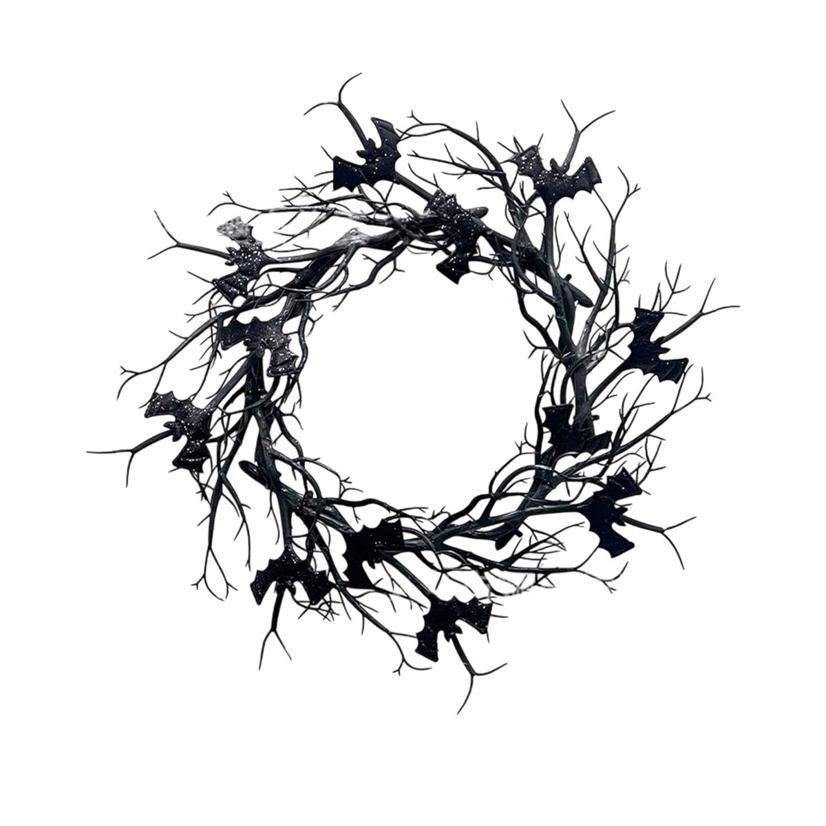 WWC Halloween Wreath, 18 inch Black Bats and Bare Branch Wreath, Gothic Halloween Decor Twig Wreath for Halloween Party Front Door Porch and Fireplace