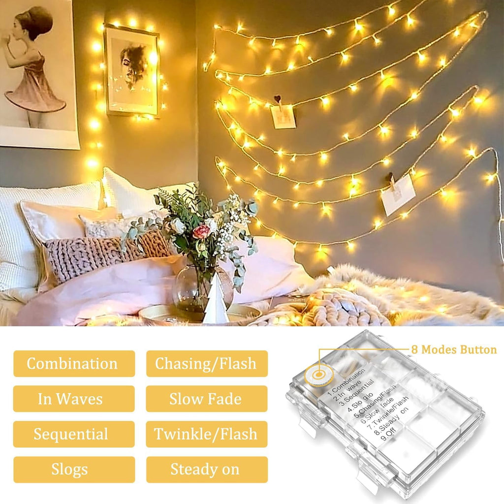 33ft 100 LED Pink Battery Lights for Bedroom, Pink Christmas String Lights with 8 Modes Remote Indoor Outdoor, Fairy Twinkle Lights for Room Party Tree Valentine