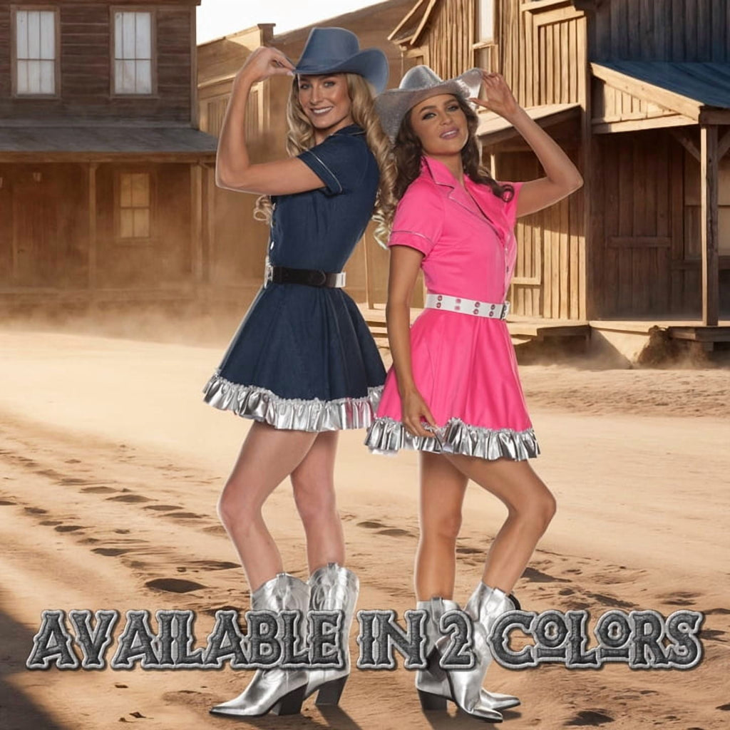 UNDERWRAPS Denim Sexy Cowgirl Costume - Western Dress for Women Halloween Costume, Includes Sequin Cowboy Hat & Faux Leather Rhinestone Belt