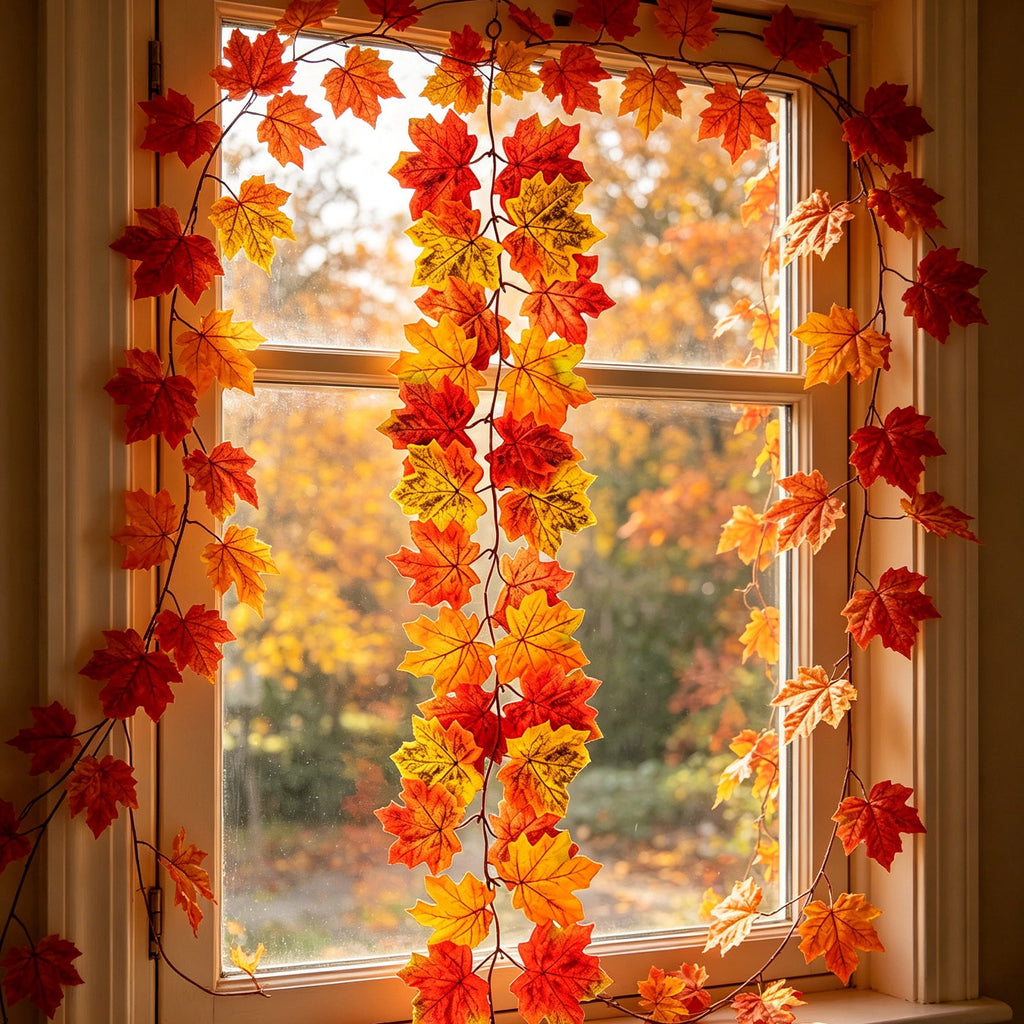 WKSCLPAI Halloween Maple Leaf Garland, Fall Vine Wreaths for Autumn Festivities Decor,Seasonal Garlands for Home,Halloween & Fall Decorations