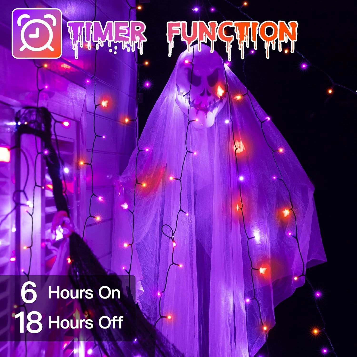 66FT 200 LED Halloween Lights, Halloween Lights Outdoor with 8 Lighting Modes, Waterproof Halloween String Lights for Christmas Outdoor Party Yard Garden Decoration