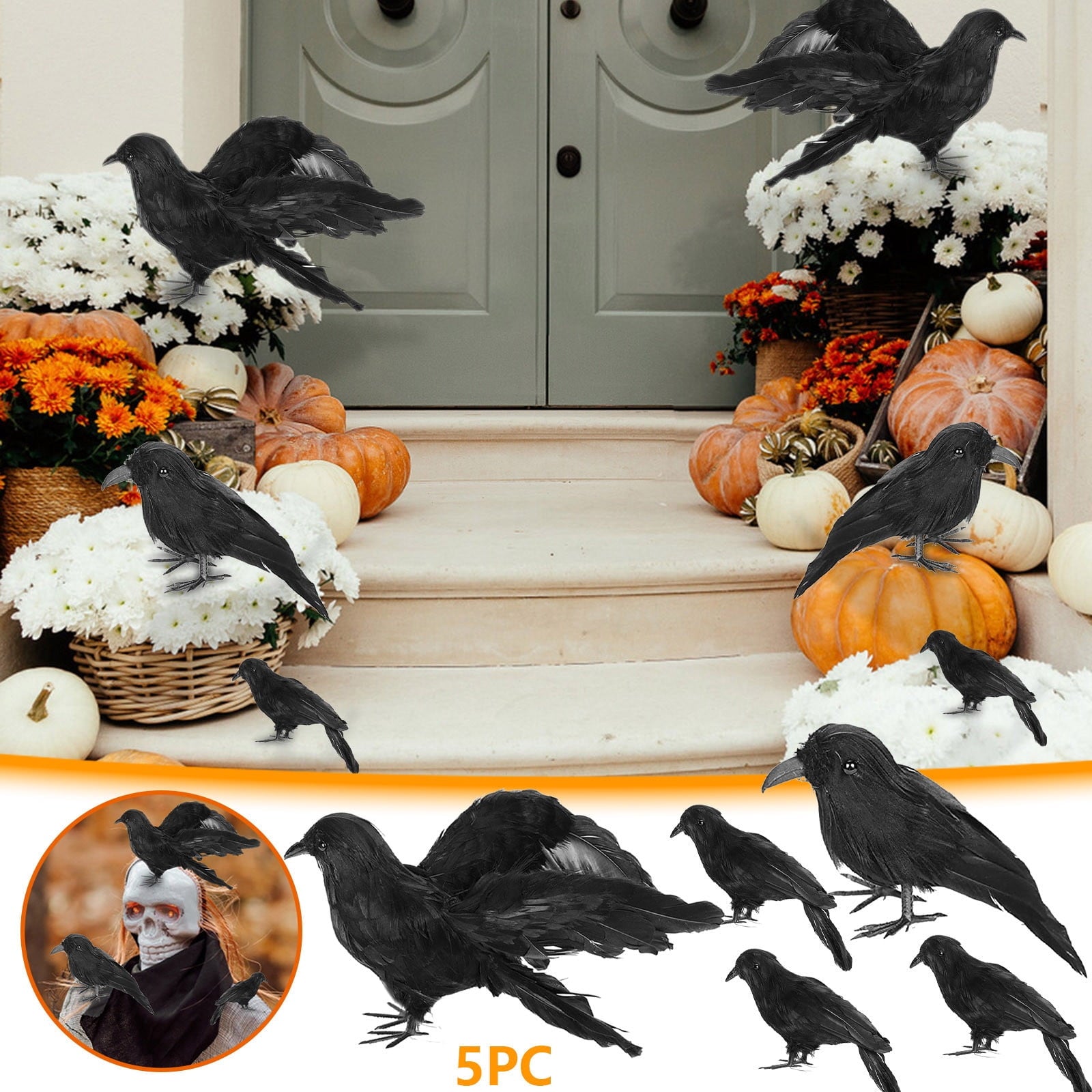 Gothic Mysterious Crow LED Flameless Candle, Luminous Sculpture, Gothic Home Decor Accent, Raven Lamp for Halloween Gifts, Bedroom Bedside, Living Room, Orange
