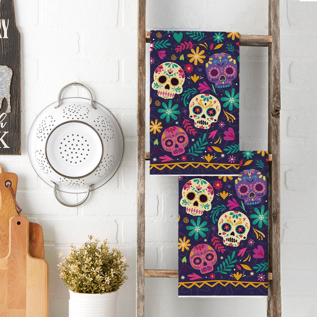 Sm:)e Ghost Pumpkins Bats Floral Spooky Halloween Kitchen Towels Dish Towels, 18x26 Inch Jack-O'-Lantern Decoration Hand Towels Set of 2