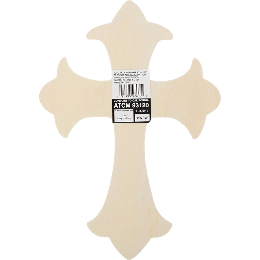 (3 pack) Plaid Unpainted Wood Surface, Large Fleur De Lis Cross Shape, 1 Piece