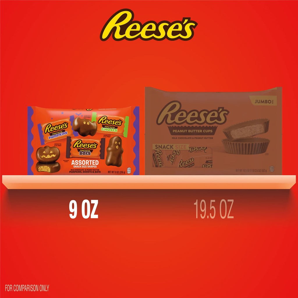 Reese's Assorted Milk Chocolate Snack Size Peanut Butter Shapes, Halloween Candy Bag, 9 oz