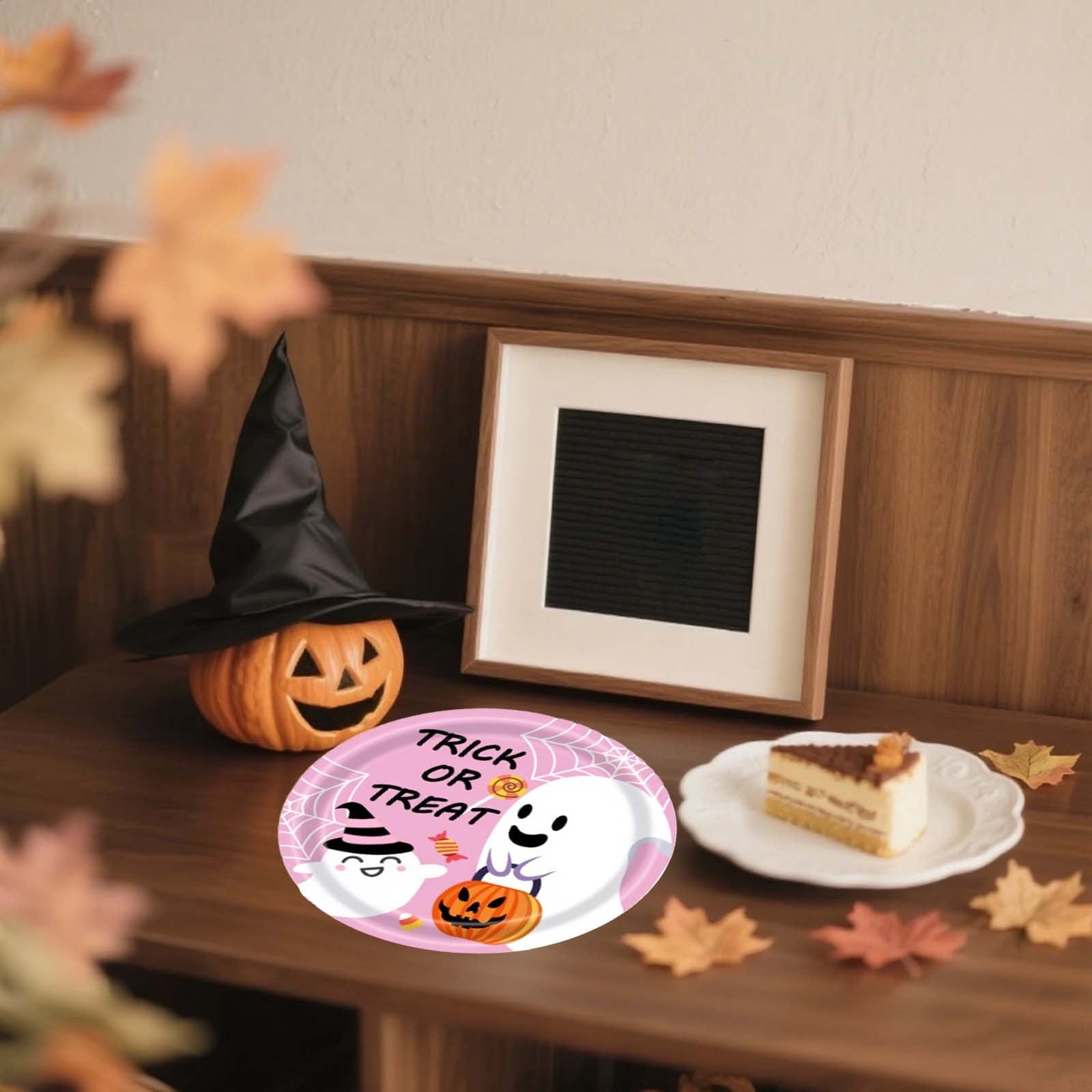 Eoozwa Pink Halloween Party Plates Set 20pcs Disposable Paper Plates and Napkins Cute Pumpkin Ghost Flower Tableware for Halloween Birthday Party Decoration Party Supplies
