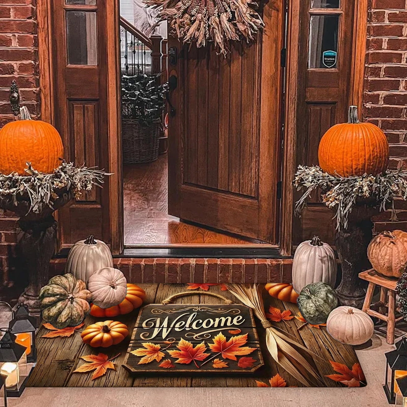 JoyMoreHome Fall Welcome Mat, 20x32 Inch Maple Leaves Door Mats, Decorative Indoor Outdoor Non Slip Entryway Rug, Halloween Thanksgiving Doormat Decor