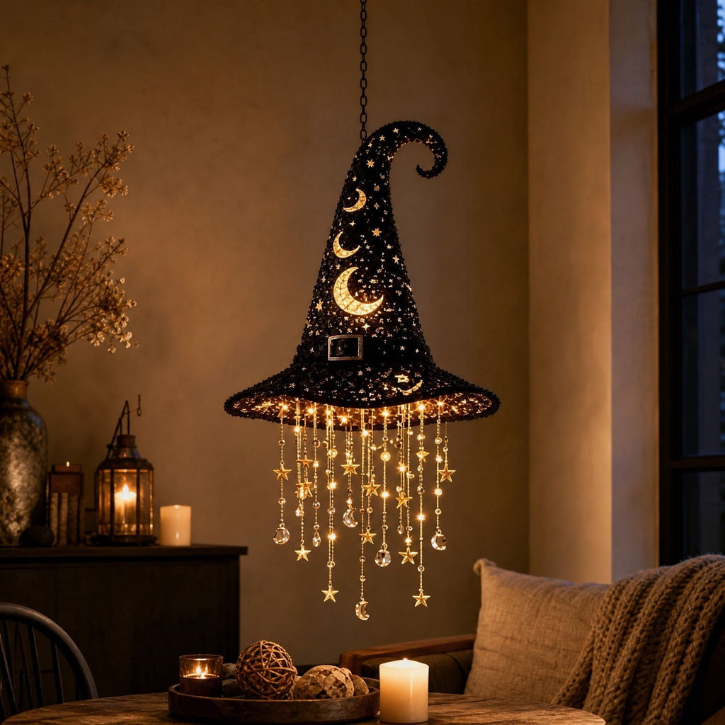 Stijggn Witch Hat Lights Halloween Glowing Lights, Waterproof Hanging Witch Hat Decorations, Warm Light Festival Ornaments for Indoor Outdoor Yard Garden Party Halloween Decor