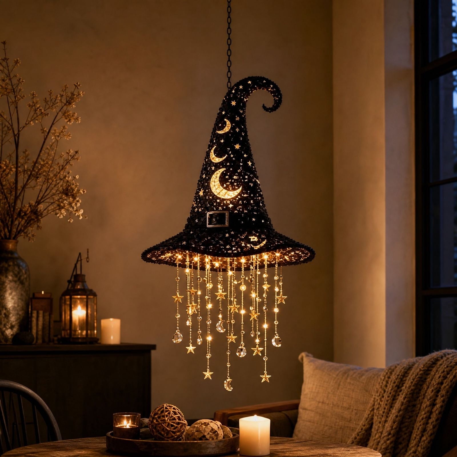 Stijggn Witch Hat Lights Halloween Glowing Lights, Waterproof Hanging Witch Hat Decorations, Warm Light Festival Ornaments for Indoor Outdoor Yard Garden Party Halloween Decor