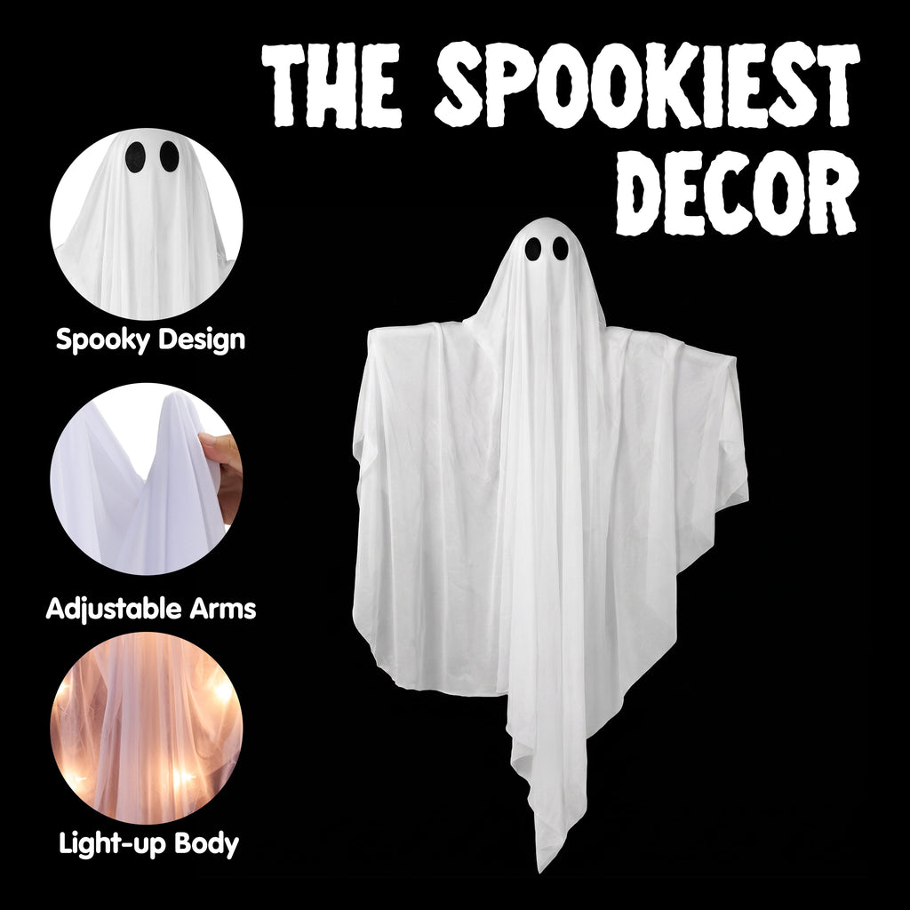 Joyfy 47inch Halloween Decorations Outdoor Hanging Ghost,Light up White Ghosts with Spooky Warm White LED Light,Halloween Outdoor Yard Porch Decorations,Haunted House Decorations