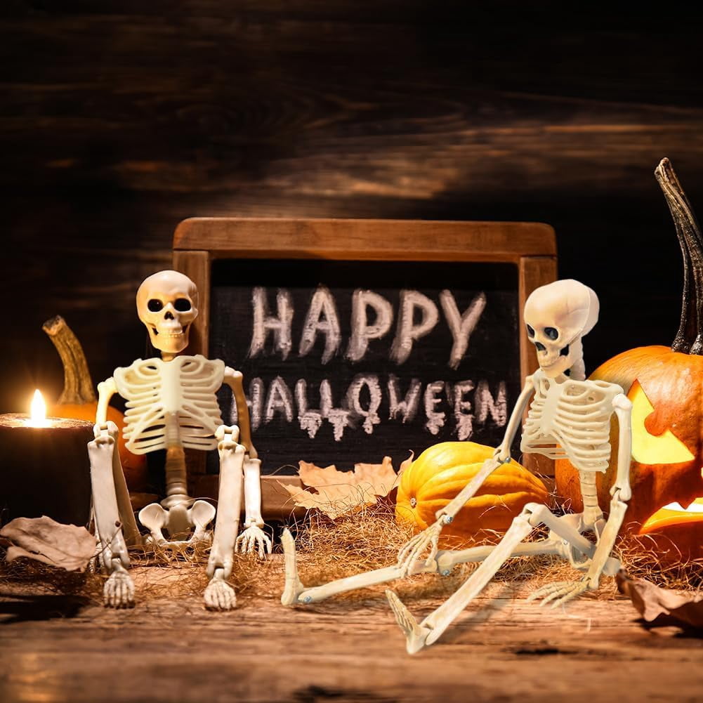 5 Pack Halloween Skeleton Decorations,15.7" Skeletons Hanging Decor with Movable Joints, Mini Plastic Skeleton for Indoor Outdoor Haunted House, Graveyard, Party and Yard Scary Decor