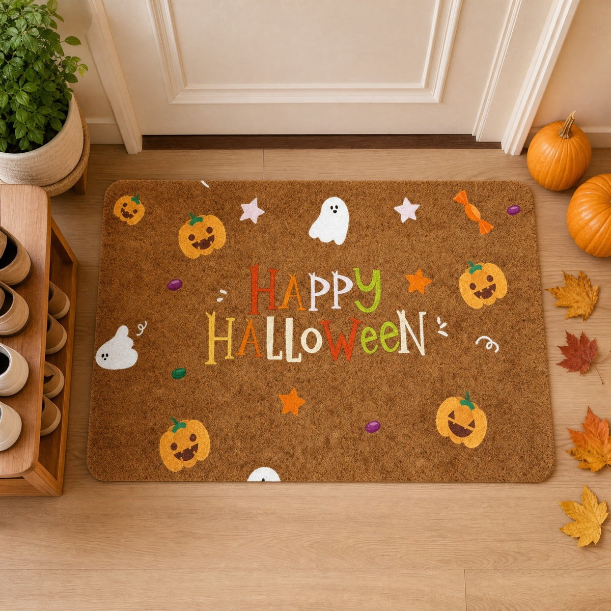 Halloween Doormat Vintage Retro Style Mat 23.6x15.7in Secure-Grip Absorbent Coir Look Entryway Rug for Front Porch Indoor Outdoor Decor by OVFUIZ