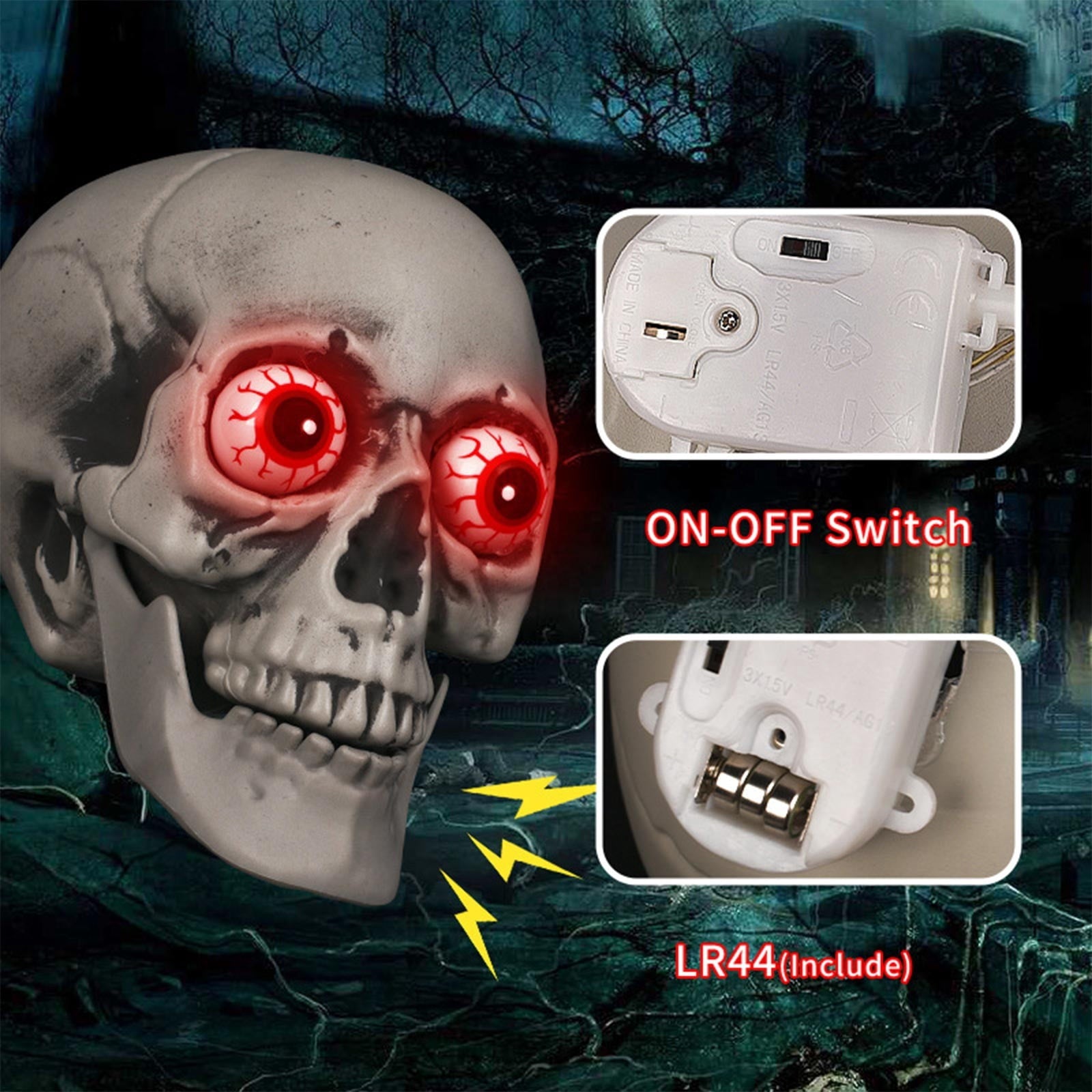 HOARBOEG Glowing Talking Skull Halloween Prop - Realistic Moving Horror Decoration with Sound & Voice Control, Scary Animated Skull for Haunted Houses, Parties, Prank