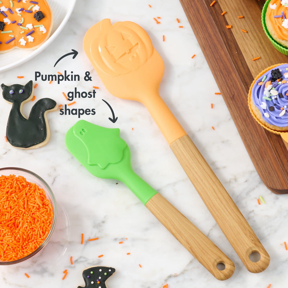 Way To Celebrate 2-Piece Halloween Spatula Set, Orange, Green