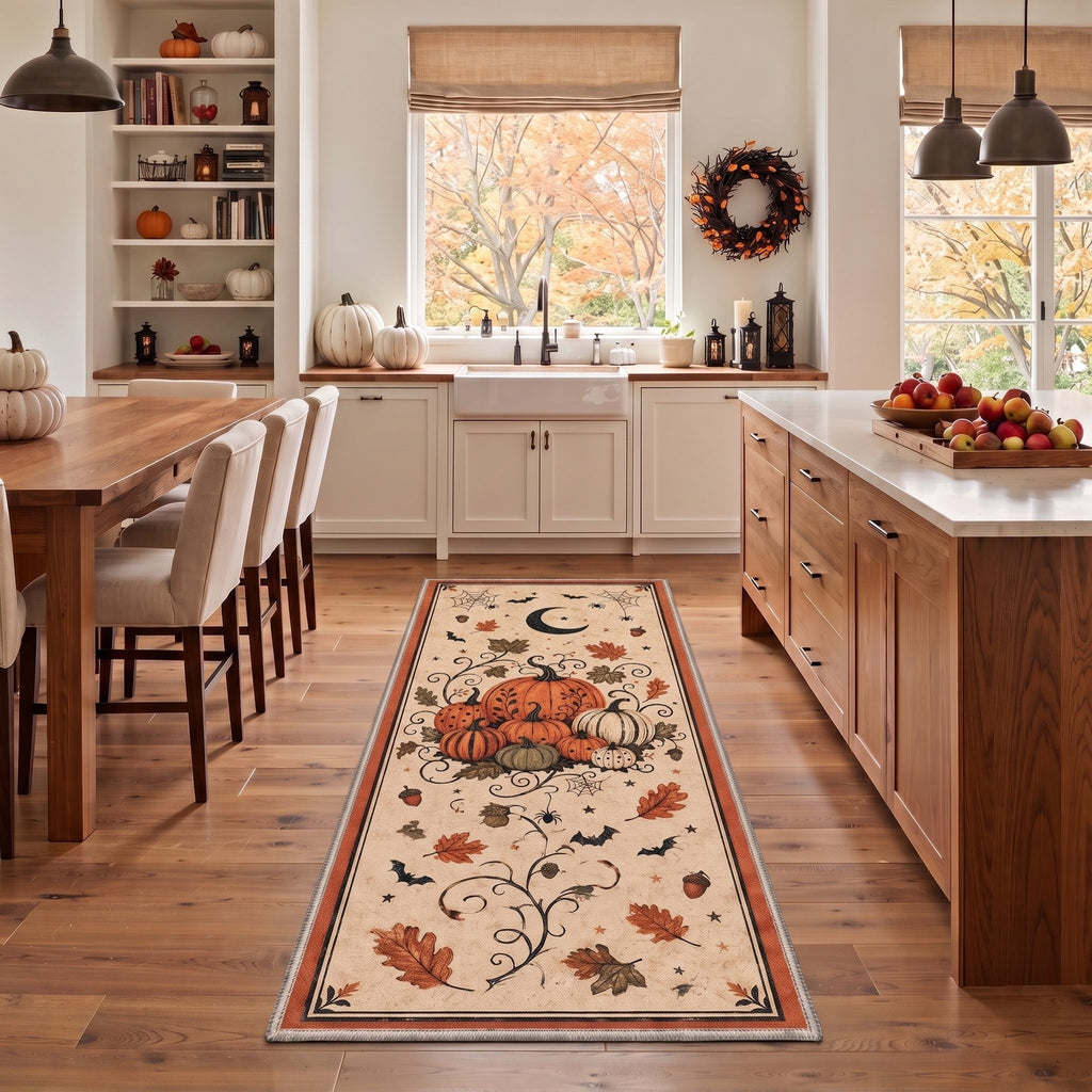 GENIMO 5'x7' Halloween Area Rug for Living Room, Washable Non Slip Soft Farmhouse Pumpkin Indoor Rug for Bedroom Dining Room Home Office, Vintage Sepia