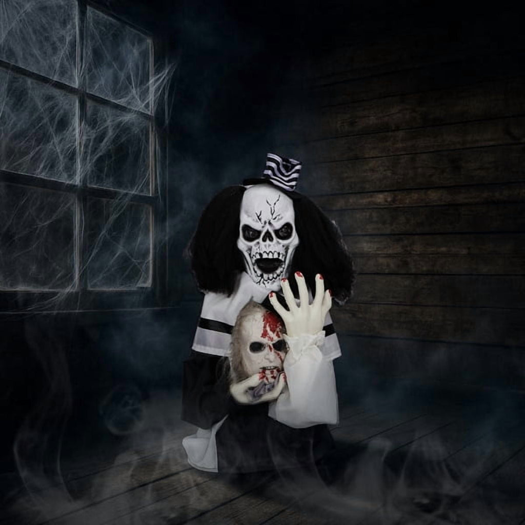1.8ft Halloween Animated Scary Clown, Sound-Activated (Red LED Eyes + Bouncing Motion + Scary Male Voice), for Yard/Party/Haunted House