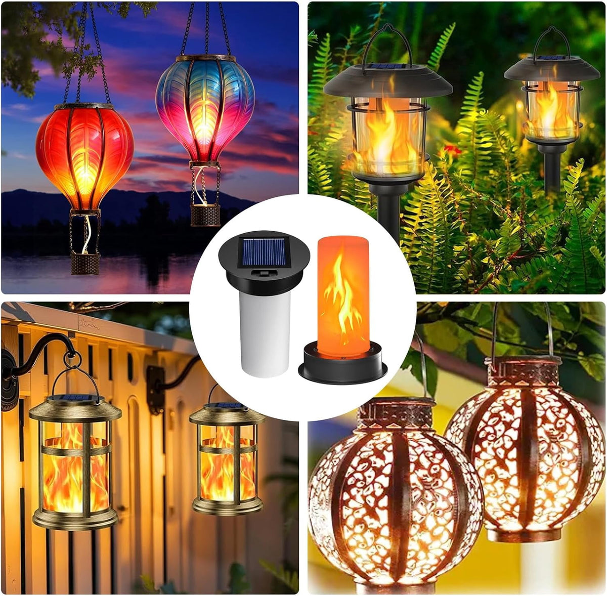2 Pack Solar Light Replacement Top with Flickering Flame, Waterproof Solar Light Parts for Hot Air Balloon Lanterns (Fits 2.87 to 3.35 Inch Openings) Replacement Kit for Outdoor Decor Garden Patio