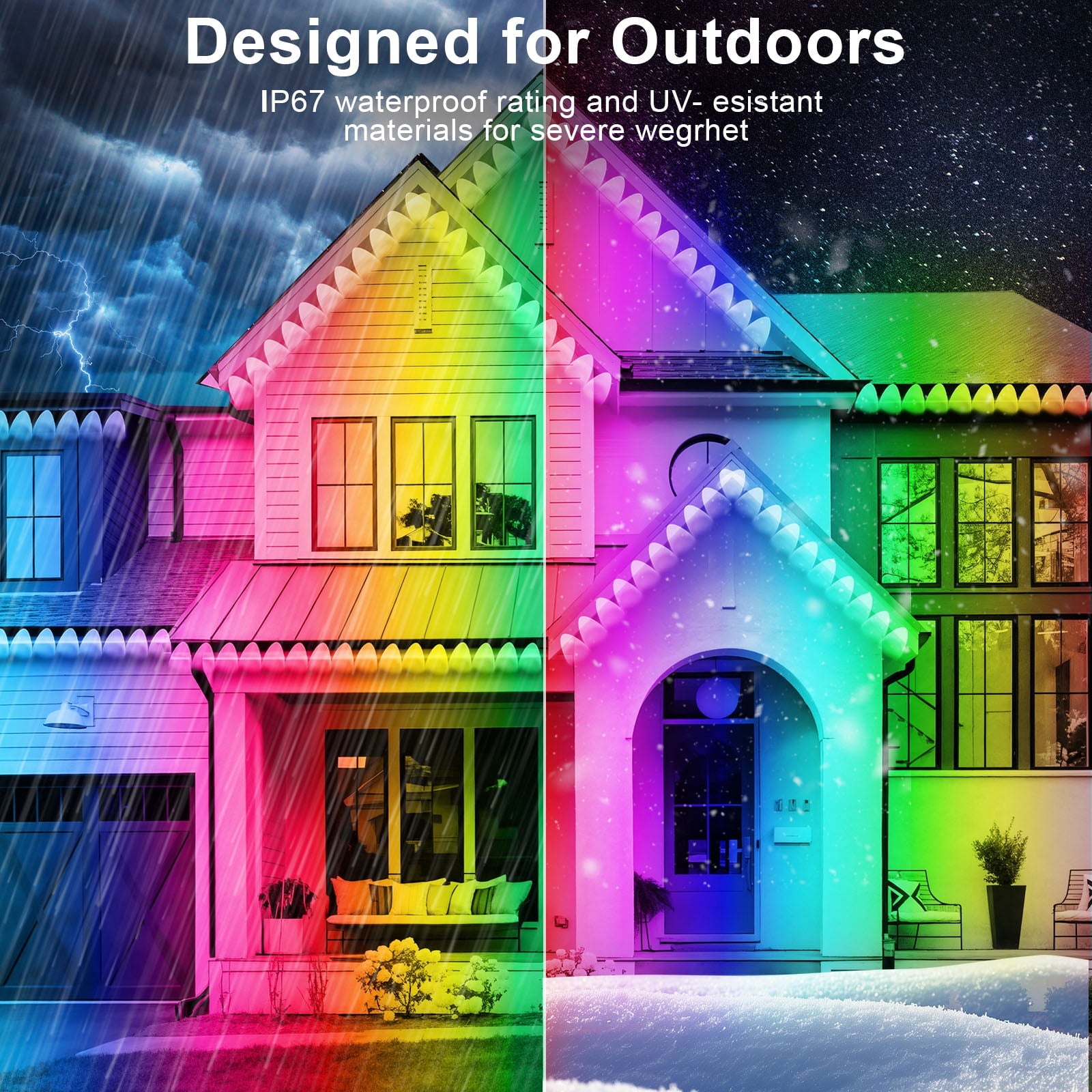 150FT Permanent Outdoor RGB Lights - Waterproof Smart LED Eaves Lights with App/Remote Control, Music Sync & DIY Scenes, Perfect for Christmas, Halloween, Parties & Daily Decor, Ideal for House Roof