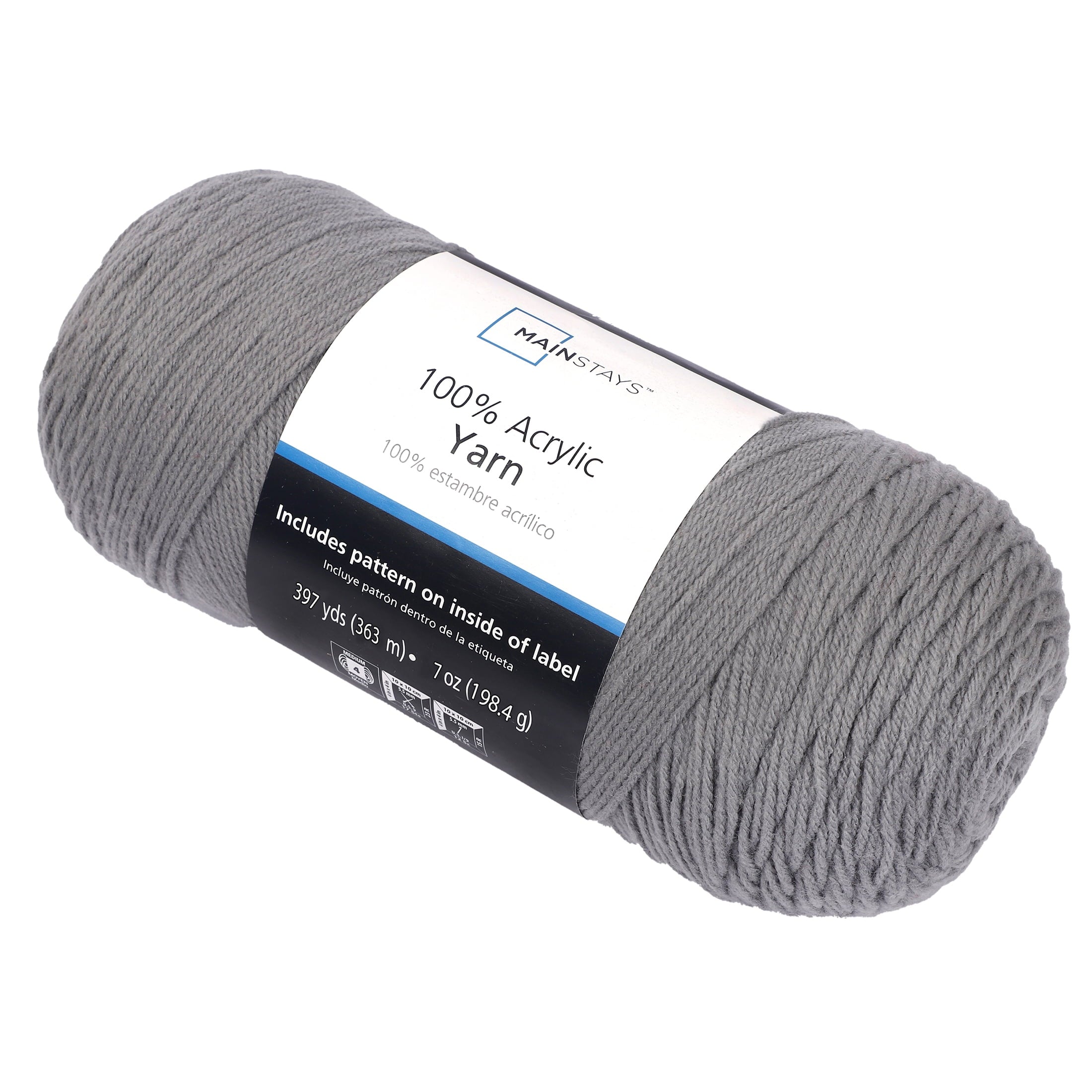 Mainstays Medium 4 Acrylic Yarn, White, 7 oz, 397 Yards