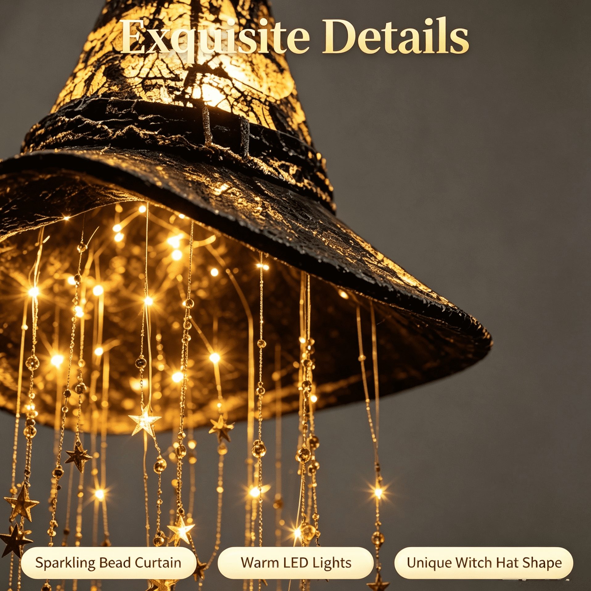 Stijggn Witch Hat Lights Halloween Glowing Lights, Waterproof Hanging Witch Hat Decorations, Warm Light Festival Ornaments for Indoor Outdoor Yard Garden Party Halloween Decor