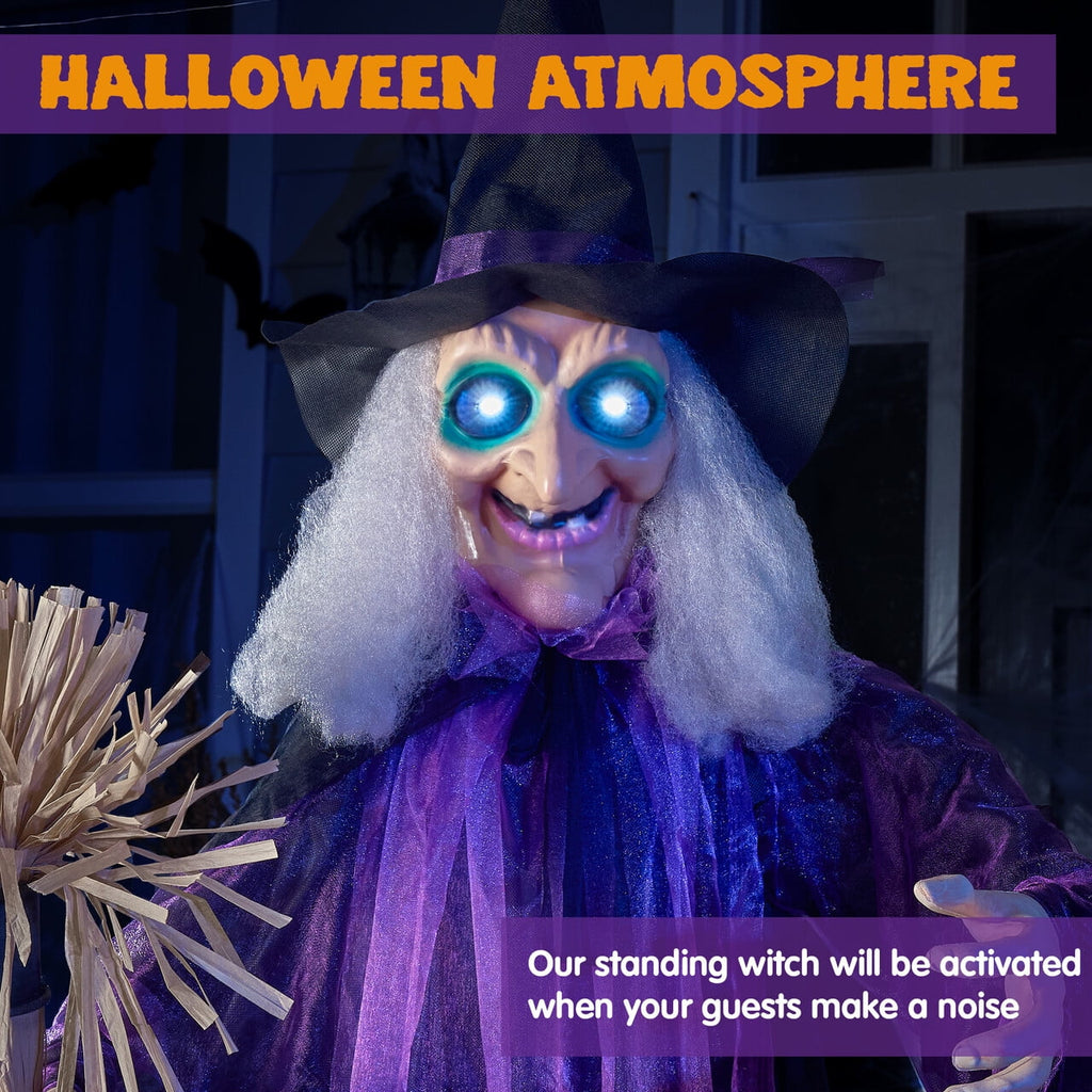 Joyfy 62"Halloween Standing Hunchback Witch with Light, Animatronics Large Halloween Decorations Outdoor, Radar Motion Activated with Creepy Sound & Eyes and Moving Head for Yard Garden Haunted Hous