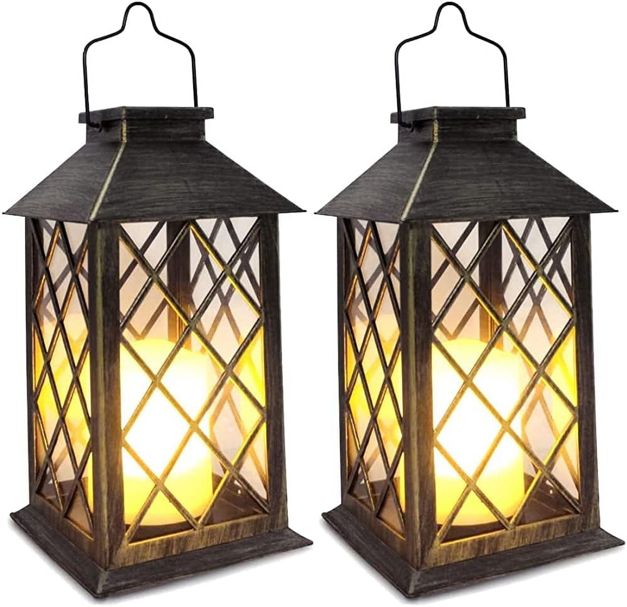 Supbessel Solar Lantern,Outdoor Garden Hanging Lanterns,2 Pack 11Inch Waterproof LED Flickering Flameless Candle Mission Lights for Table,Outdoor,Party Decorative(Black)