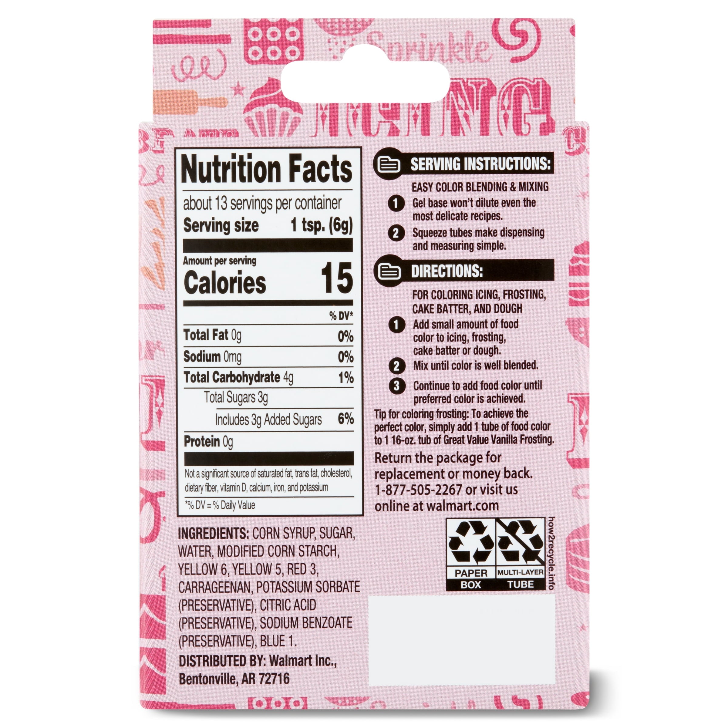 Great Value Gel Food Colors, Neon Multicolor, 2.7 oz
