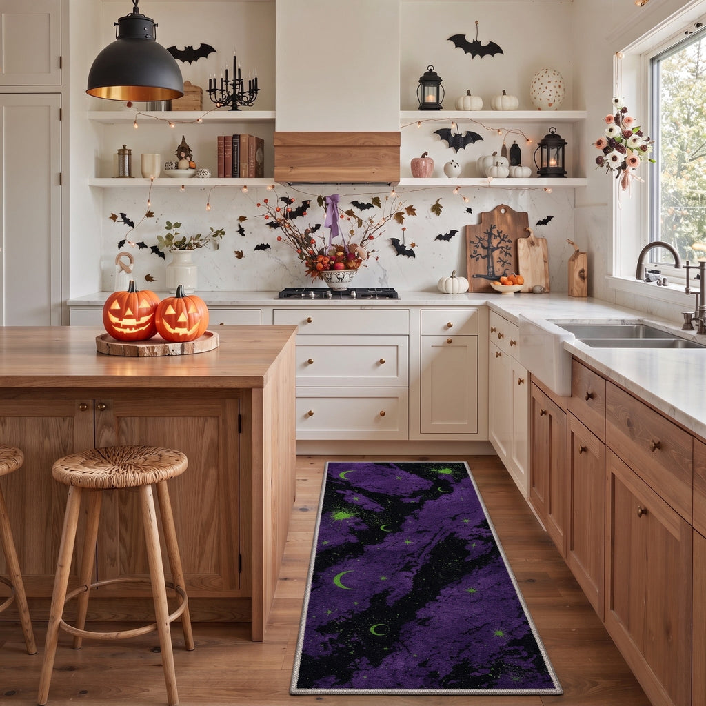 GENIMO 2'x7' Halloween Runner Rug, Washable Non Slip Soft Whimsical Skeleton Indoor Outdoor Hallway Runner for Porch Patio Kitchen Entryway, Charcoal Black