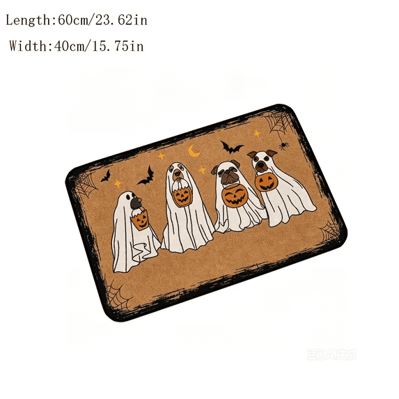 Halloween Doormat Ghost Bath Mat 23.6x15.7in Secure-Grip Absorbent Soft Faux Fur Rug for Bathroom Bedroom Living Room Decor by OVFUIZ