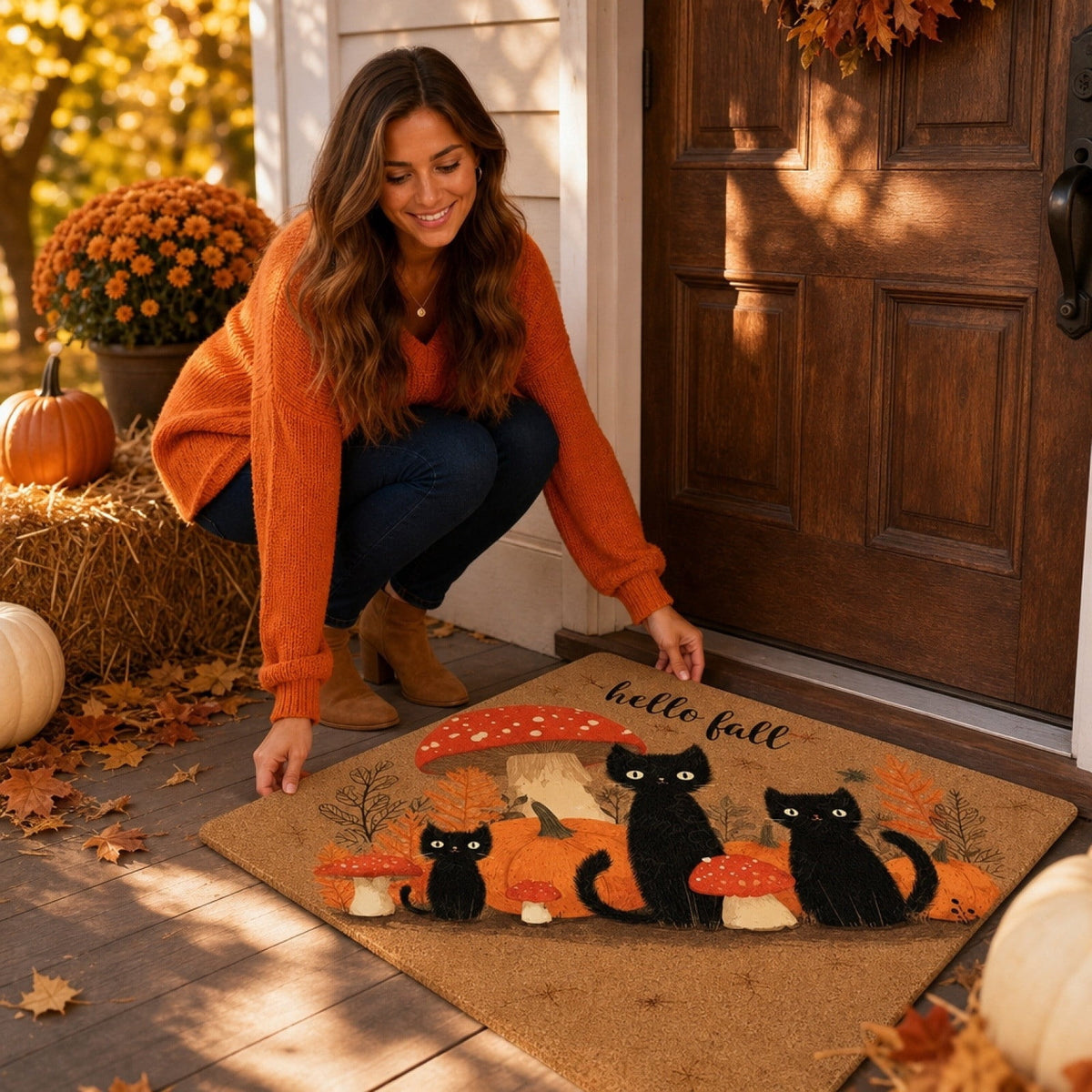 Front Door Mat Indoor Outdoor Entrance Rug, Semicircular Entrance Mat, Half Round Waterproo Non-Slip Durable Rubber Doormat for Garage, Patio, 29.5 inch