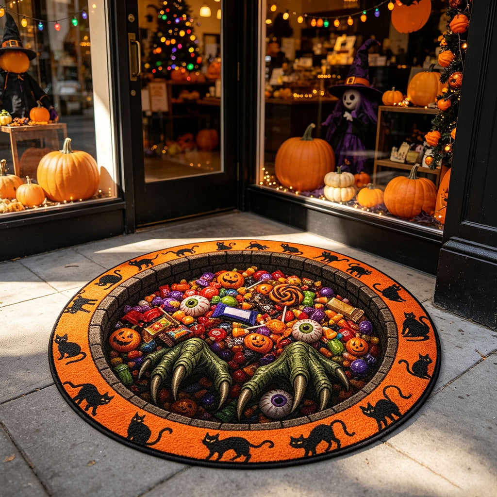 Halloween Round Rug Optical Ghost Pumpkin Mat 15.75in Diameter Polyester Skidproof & Soft for Entryway Bedroom Party by MPOISVA