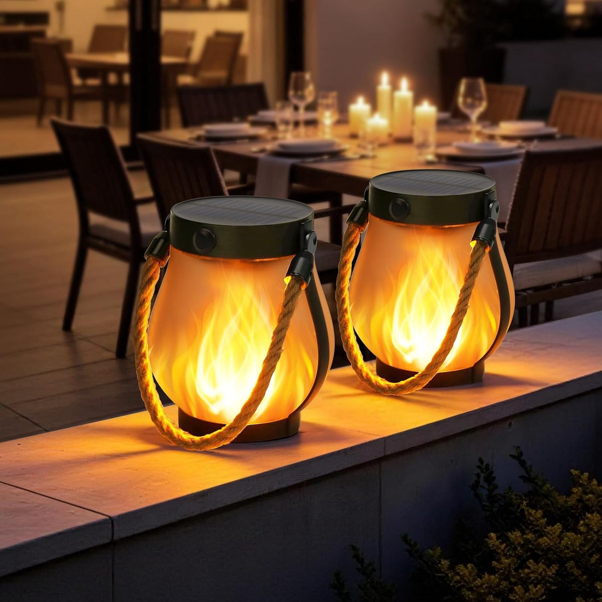 Gkcity Solar Lanterns Outdoor with Ultra-Real Flame, Dual Charging (USB/Solar) & 2 Modes - Waterproof Decorative Hanging/Table Lights for Yard Patio Garden Gift Halloween Easter Decoration, 1 Pack