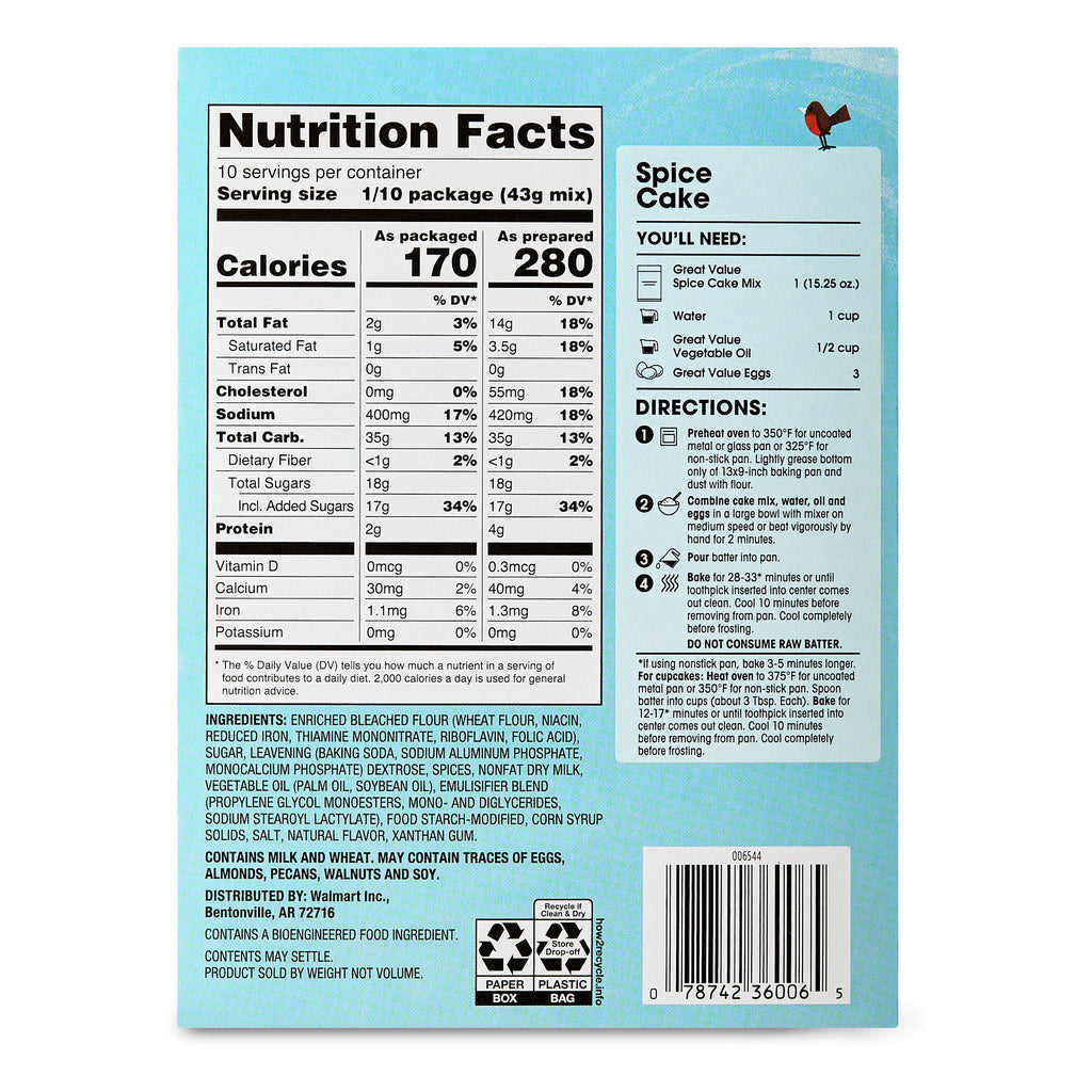 Great Value Spice Cake Mix, 15.25 oz