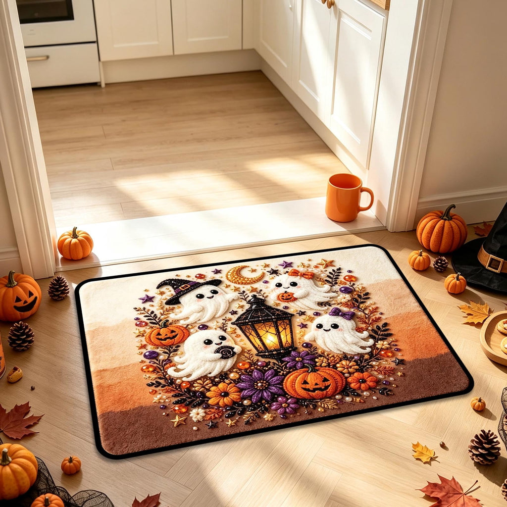 Halloween Doormat Ghost Bath Mat 23.6x15.7in Secure-Grip Absorbent Soft Faux Fur Rug for Bathroom Bedroom Living Room Decor by OVFUIZ