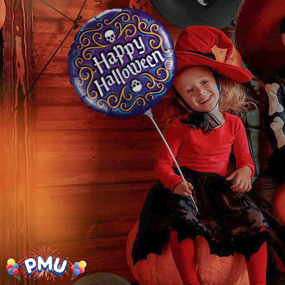 PMU Halloween Party Decoration "Happy Halloween" Jack Faces Aglow 18 Inch Mylar-Foil Balloon (1pkg) Pkg/1