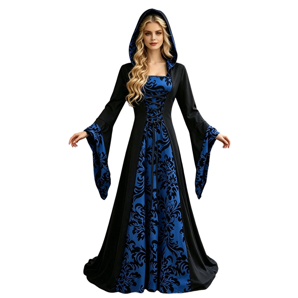 ZGRBOU Womens Vampire Witch Dress Halloween Cosplay Costumes Masquerade Hooded Gown Dress Medieval Gothic Dress Plus Size