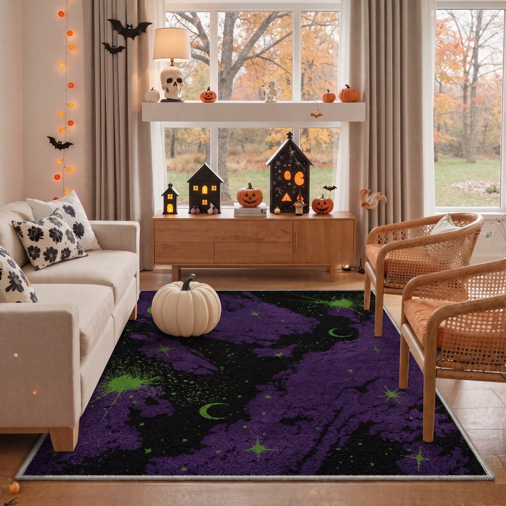 GENIMO 2'x7' Halloween Runner Rug, Washable Non Slip Soft Whimsical Skeleton Indoor Outdoor Hallway Runner for Porch Patio Kitchen Entryway, Charcoal Black