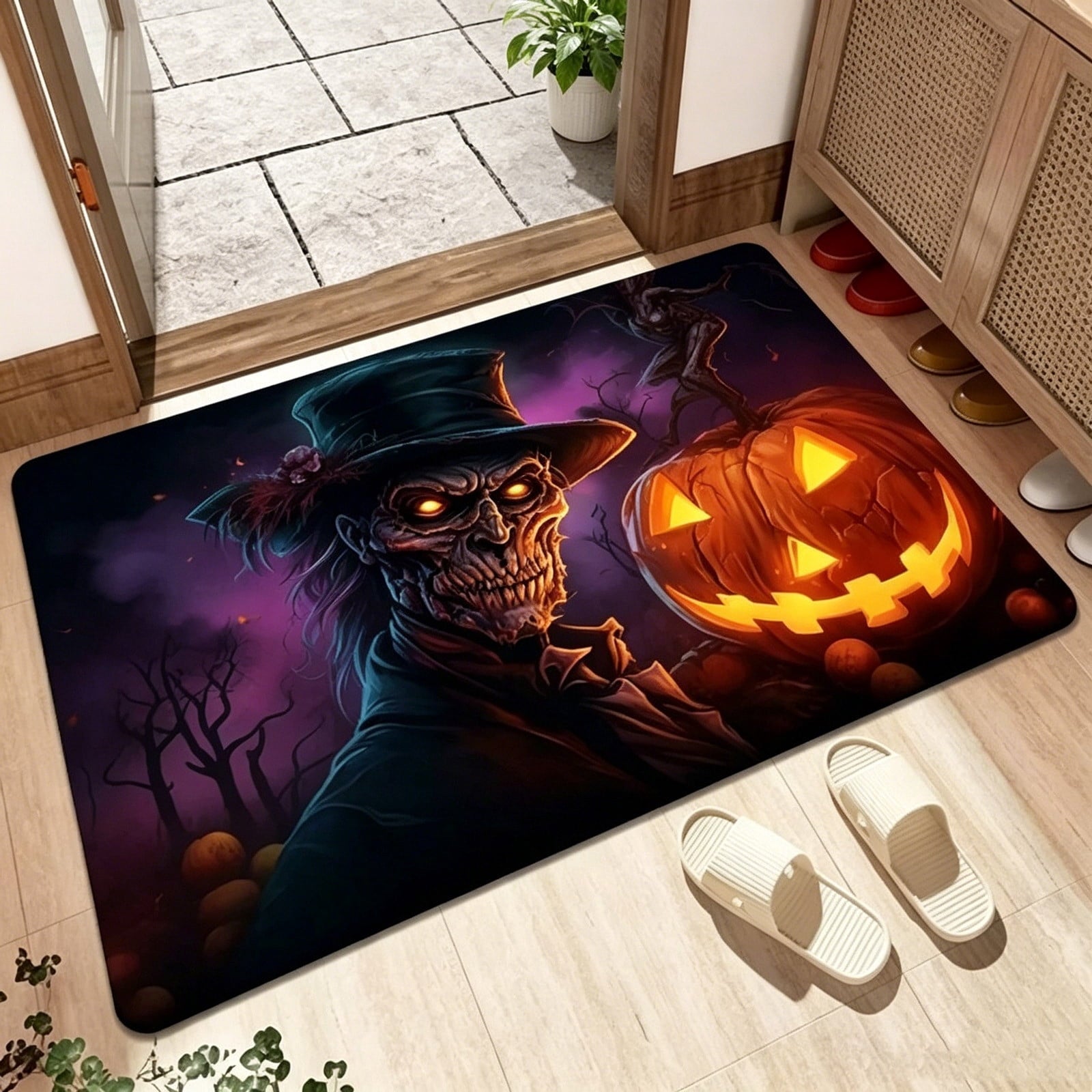OutmaxHome Halloween Theme Cute Ghost Print Doormat, 15.8x23.6 Inch Non-Slip Absorbent Mat, Easy to Clean, for Front Door, Porch, Farmhouse