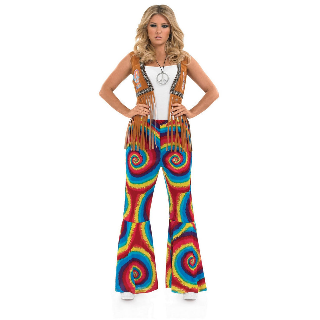 Fun Shack Womens 1960s Hippie Swirls Flared Trousers Ladies Costume Halloween Multi-color M