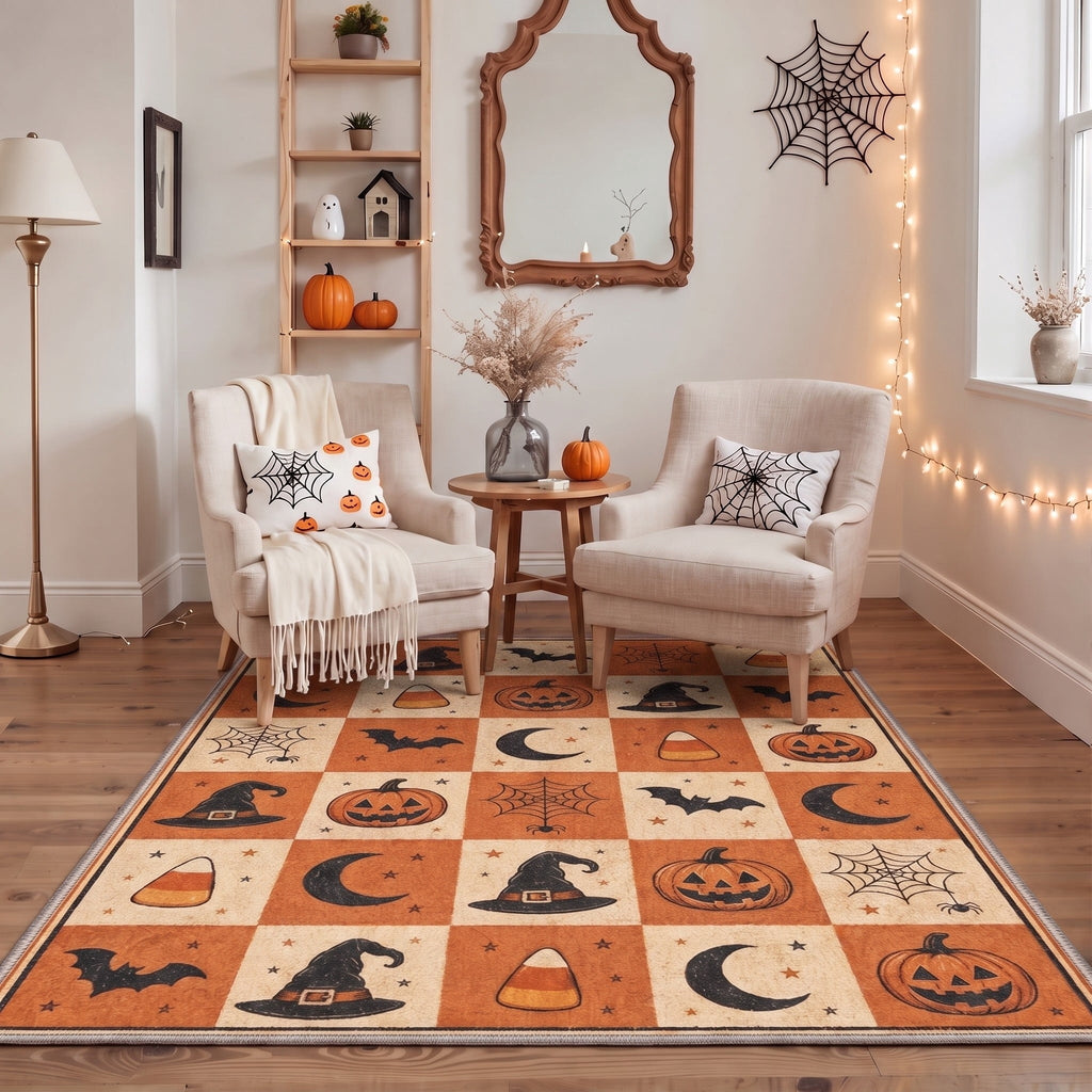 GENIMO 2'x3' Halloween Doormat, Washable Non Slip Soft Vintage Witch Outdoor Door Mat for Front Door Covered Porch Patio Entryway, Burnt Amber
