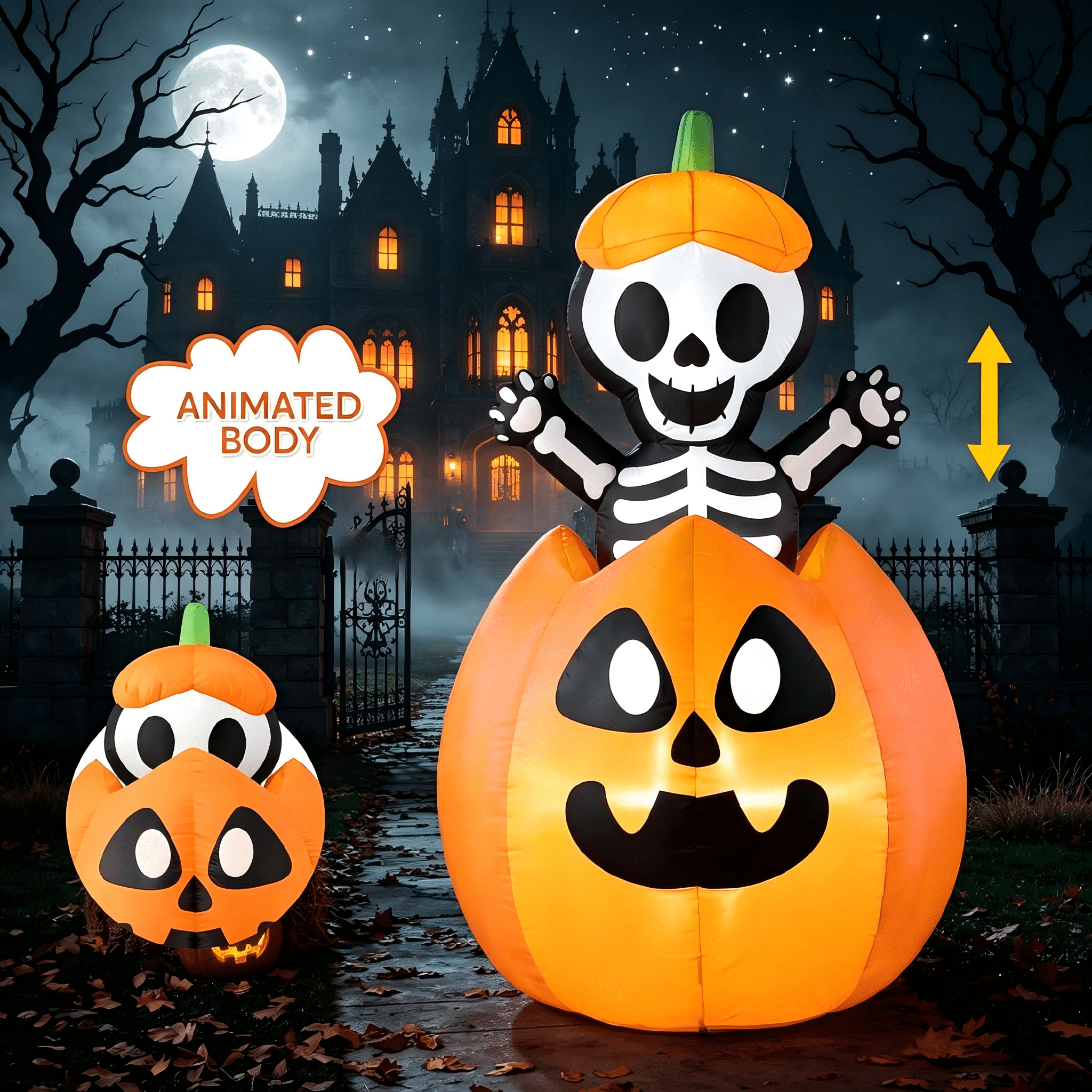 Joyfy 5 ft Halloween Inflatable Animated Cat on Pumpkin,Halloween Outdoor Decoration with LED Lights,Blow Up Decoration for Yard & Lawn,Party