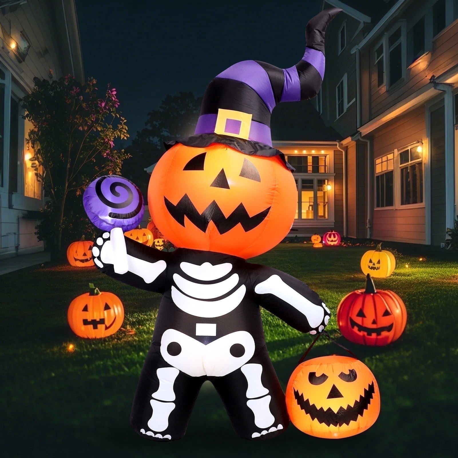 6 FT Halloween Inflatables Stacked Pumpkins Ghost with Build-in LEDs for Porch,Halloween Pumpkin Decor Blow up Yard Decorations