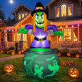 Joyfy 6 ft Halloween Inflatable Witch & Cauldron,Blow Up Decor with Rotating Green Ghost Projection Built-in LEDs,Outdoor Decoration for Party,Yard,Garden